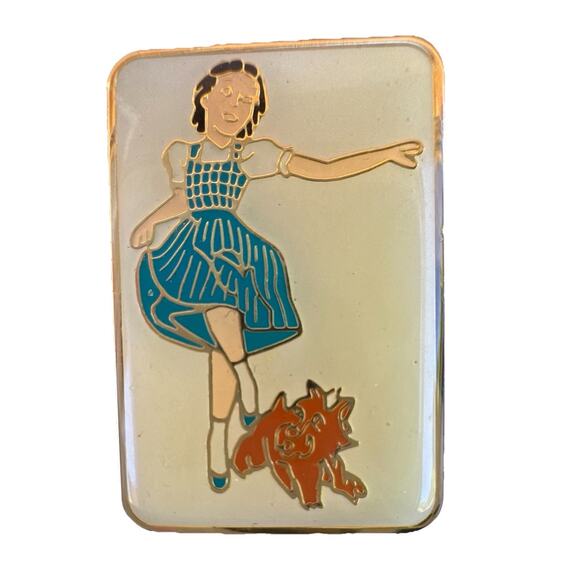 Dorothy & Toto Enamel Pin Wizard of Oz Gold Frame Unmarked Vintage Style - Picture 1 of 4